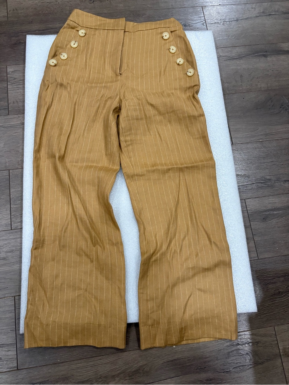 [4]Veronica Beard Mustard Tan Pinstripe Linen Trousers